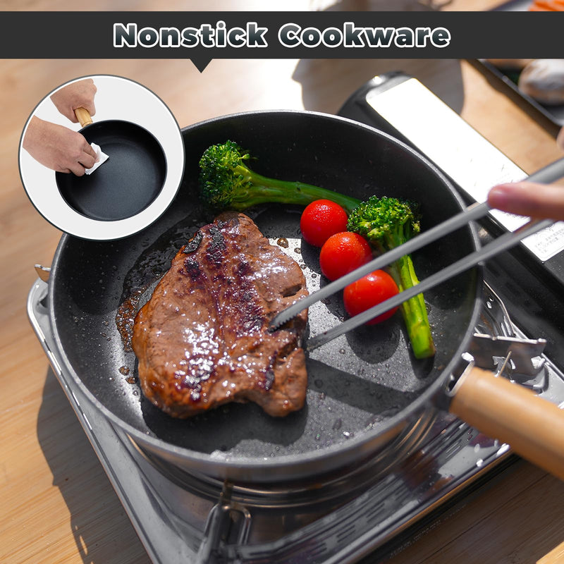 Load image into Gallery viewer, KingCamp 8" Stainless Steel Frying Pan with Detachable Bamboo Handle