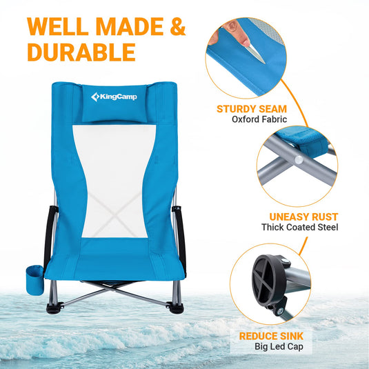 KingCamp High Mesh Back Low Sling Beach Chairs Durable