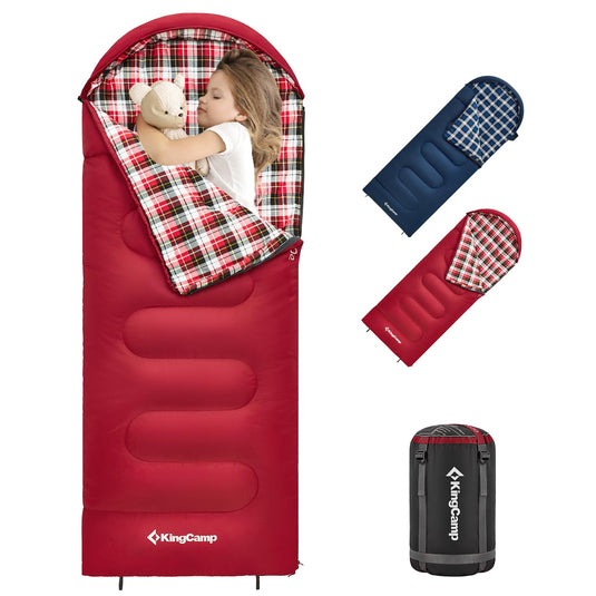 KingCamp CLOUDY 300S Kids Sleeping Bag-Envelope With Hood Red And Blue