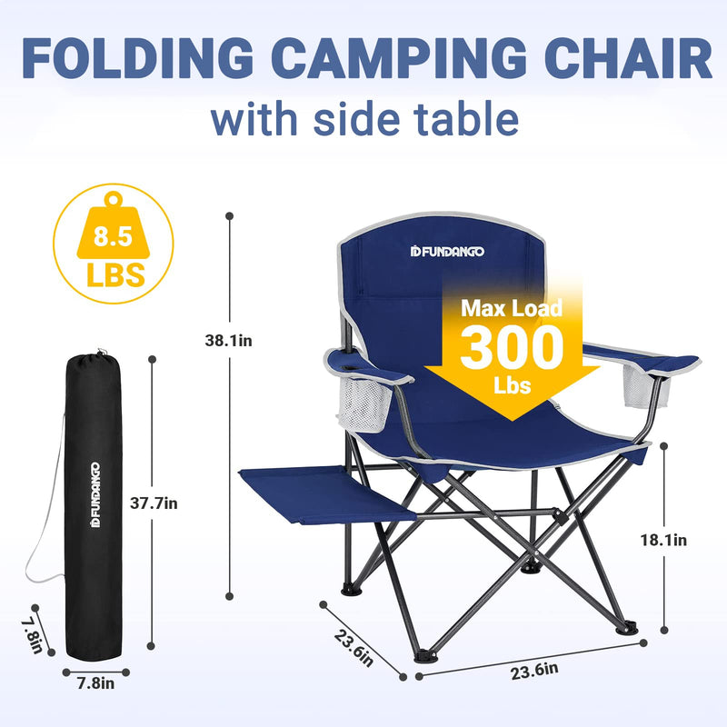 Laden Sie das Bild in Galerie -Viewer, FUNDANGO Arm Chiar Plus Spacious Armchair Folding Camping Chair with Side Table