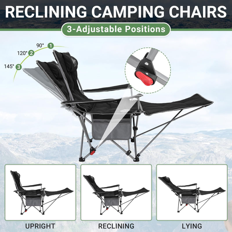 Load image into Gallery viewer, WEJOY Padded Reclining Camping Chair 3-Adjustable Positions with Detachable Footrest