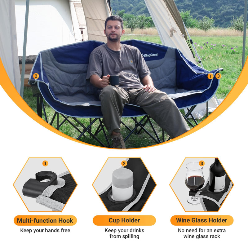 Load image into Gallery viewer, KingCamp CANNA C30 Trio Outdoor Loveseat Chair with Cup Holder