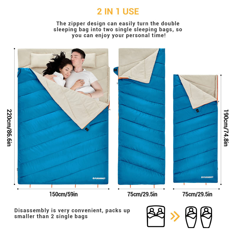 Load image into Gallery viewer, FUNDANGO 3-in-1 XL Queen Double Sleeping Bag with 2 Pillows