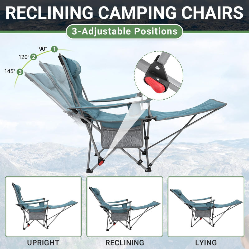 Load image into Gallery viewer, WEJOY Padded Reclining Camping Chair 3-Adjustable Positions with Detachable Footrest