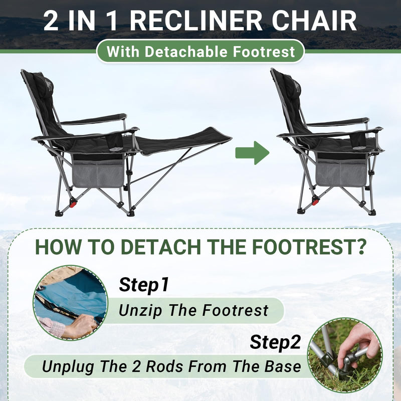 Load image into Gallery viewer, WEJOY Padded Reclining Camping Chair 3-Adjustable Positions with Detachable Footrest