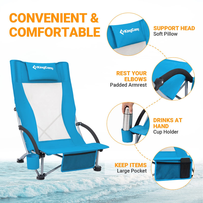 Cargue la imagen en el visor de la galería, KingCamp High Mesh Back Low Sling Beach Chairs with Support Head