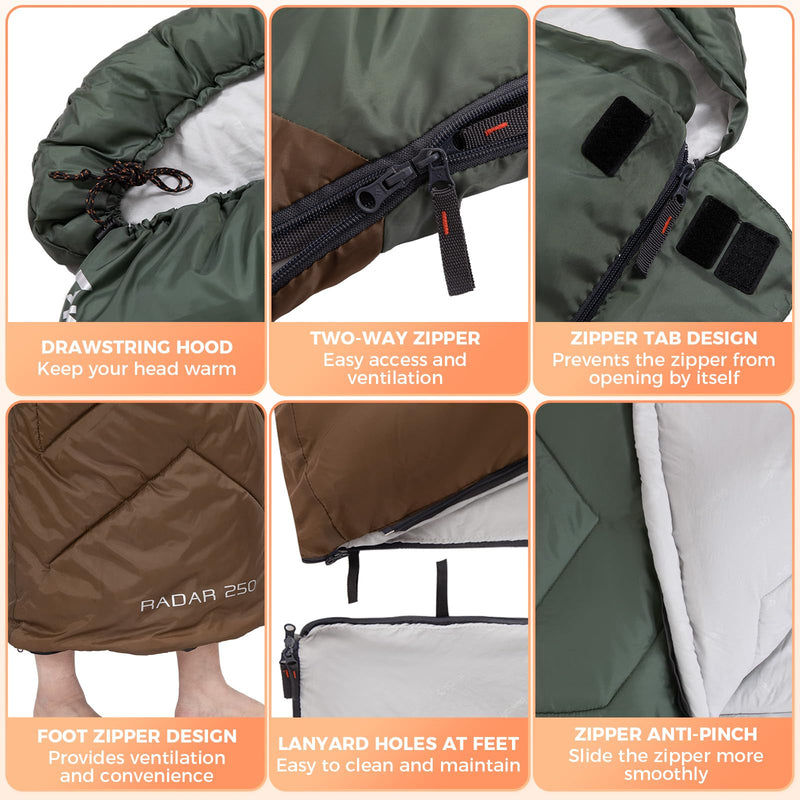 Cargue la imagen en el visor de la galería, KingCamp RADAR 250 Sleeping Bag-Envelope With Hood