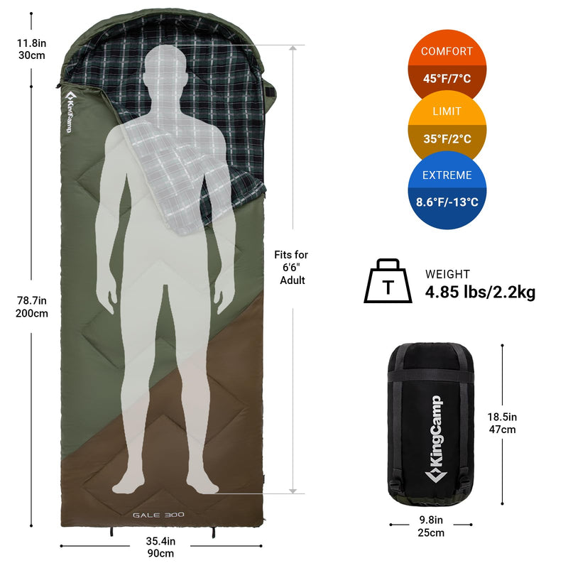 Load image into Gallery viewer, KingCamp GALE 300 Sleeping Bag-Envelope With Hood