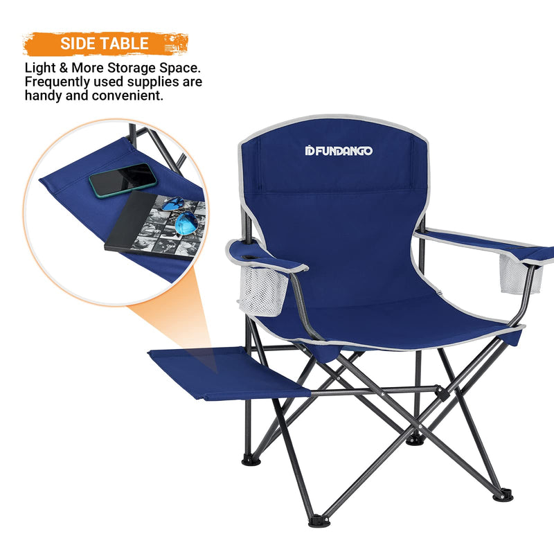 Laden Sie das Bild in Galerie -Viewer, FUNDANGO Arm Chiar Plus Spacious Armchair Folding Camping Chair with Side Table