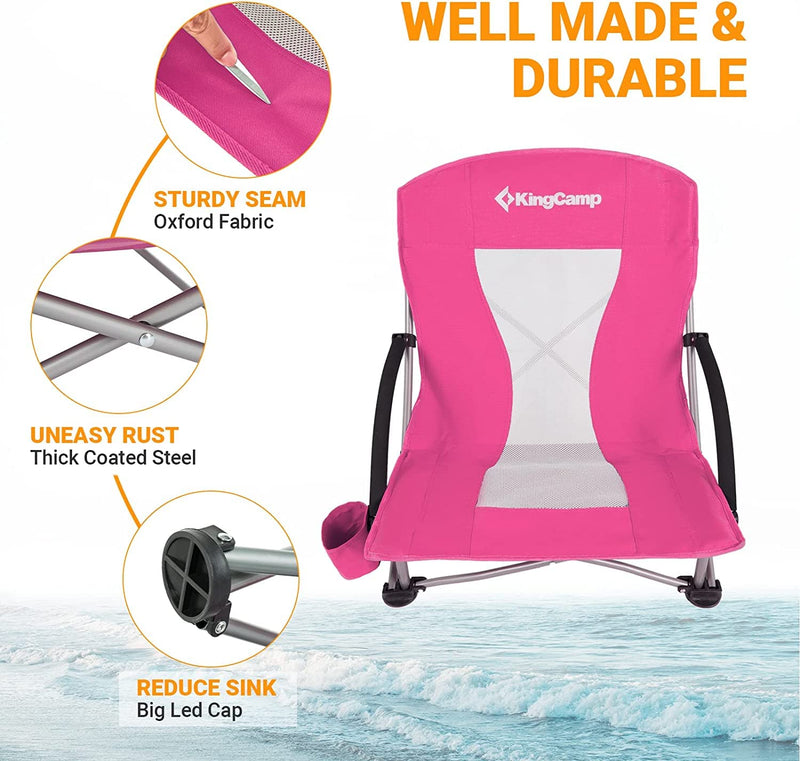 Cargue la imagen en el visor de la galería, KingCamp Low Back Lightweight Strong Stable Folding Beach Chair 2-piece Set