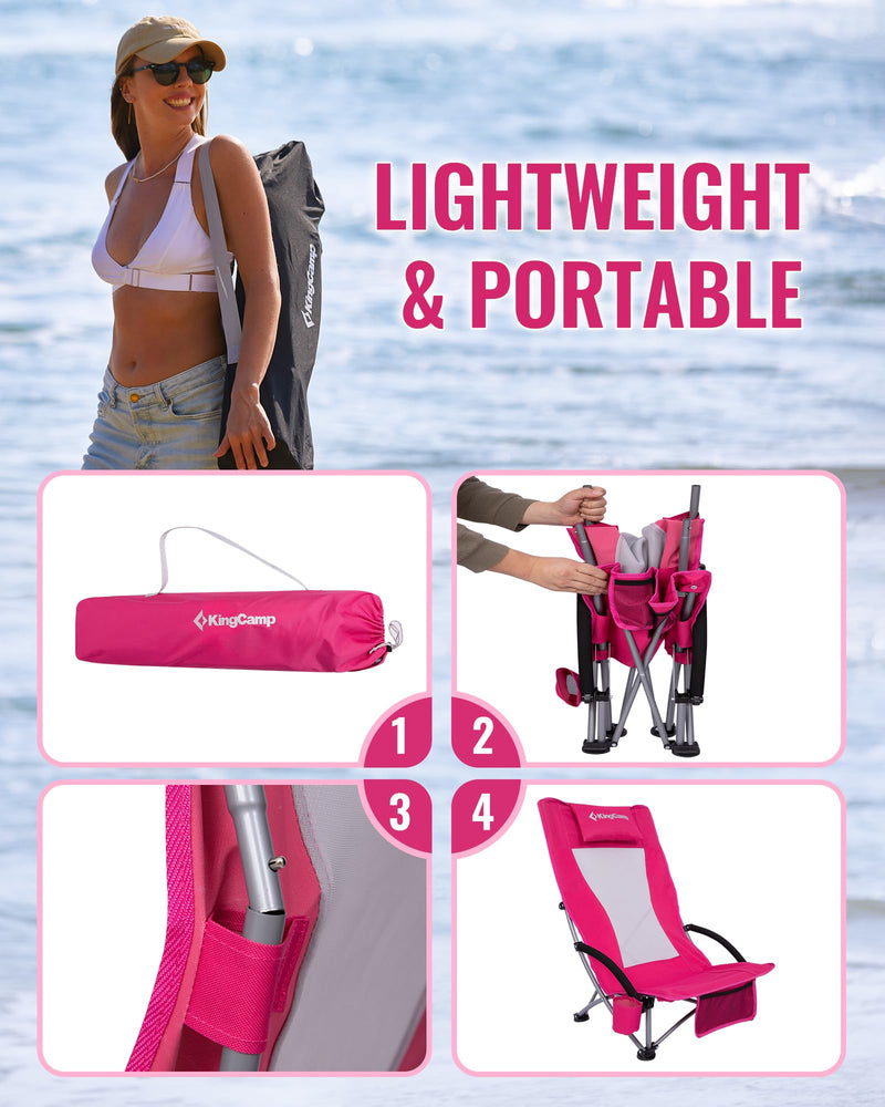 Load image into Gallery viewer, KingCamp High Mesh Back Beach Chairs RoseRed