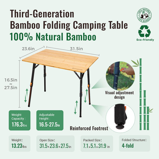 KingCamp BAMBOO 3-Folding Bamboo Table