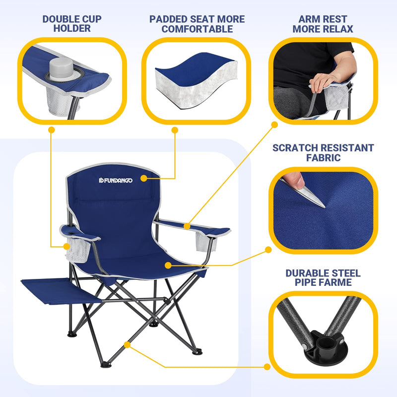 Laden Sie das Bild in Galerie -Viewer, FUNDANGO Arm Chiar Plus Spacious Armchair Folding Camping Chair with Side Table