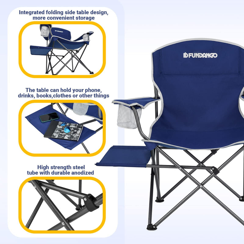 Laden Sie das Bild in Galerie -Viewer, FUNDANGO Arm Chiar Plus Spacious Armchair Folding Camping Chair with Side Table