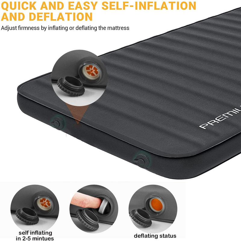 Load image into Gallery viewer, KingCamp PREMIUM Double 7.5 cm Thick Self-Inflating Camping Mattress Black R Value 7.5