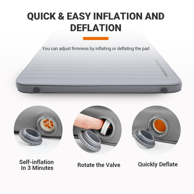 Load image into Gallery viewer, KingCamp PREMIUM Double 7.5 cm Thick Self-Inflating Camping Mattress Grey R Value 7.5