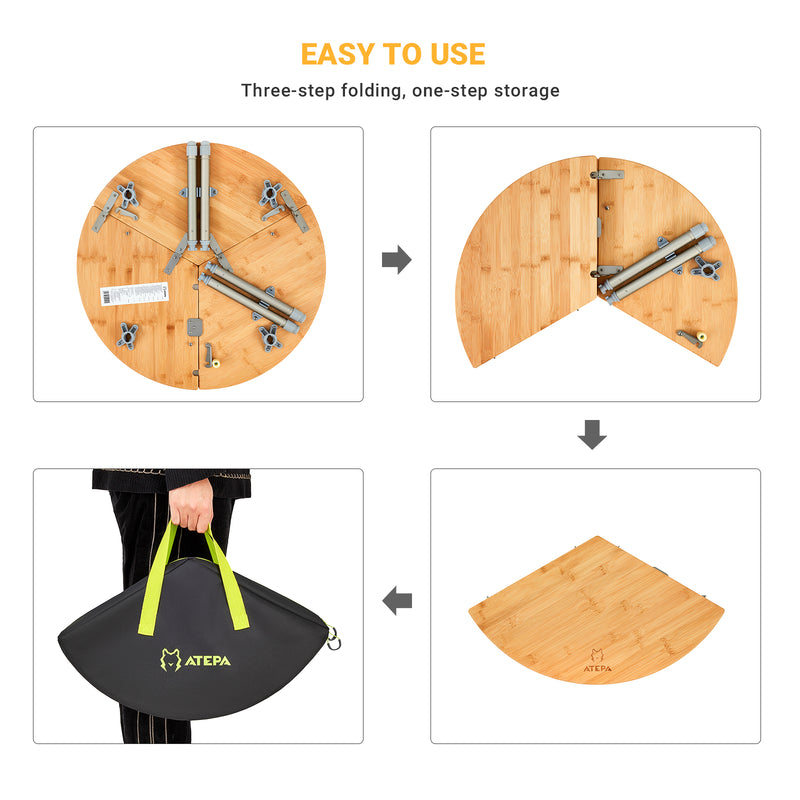 Load image into Gallery viewer, ATEPA Round Bamboo Table Three-Fold