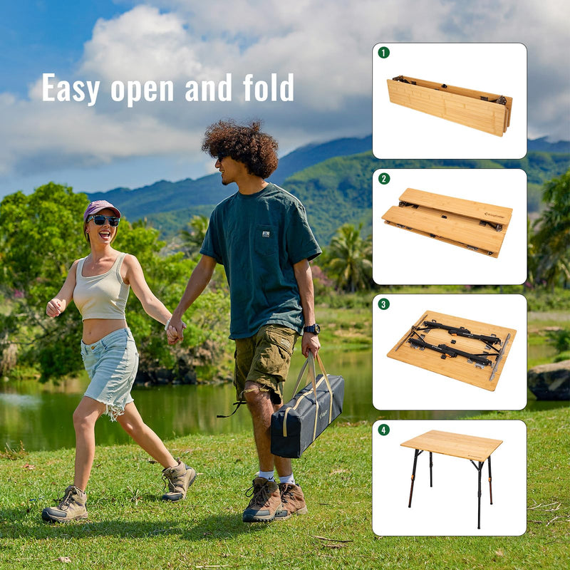 Load image into Gallery viewer, KingCamp BAMBOO 4-Folding Bamboo Table Easy Open and Fold