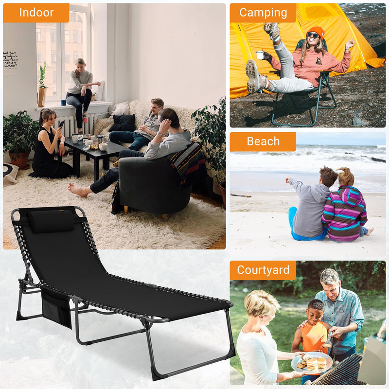 Cargue la imagen en el visor de la galería, Sillón reclinable portátil KingCamp de 5 posiciones para camping, resistente y con almohada