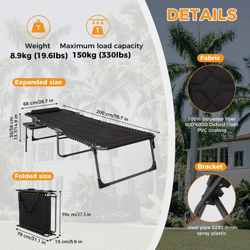 Load image into Gallery viewer, KingCamp Oversize Padded Folding Chaise Lounge Chair with Pillow & Side Table