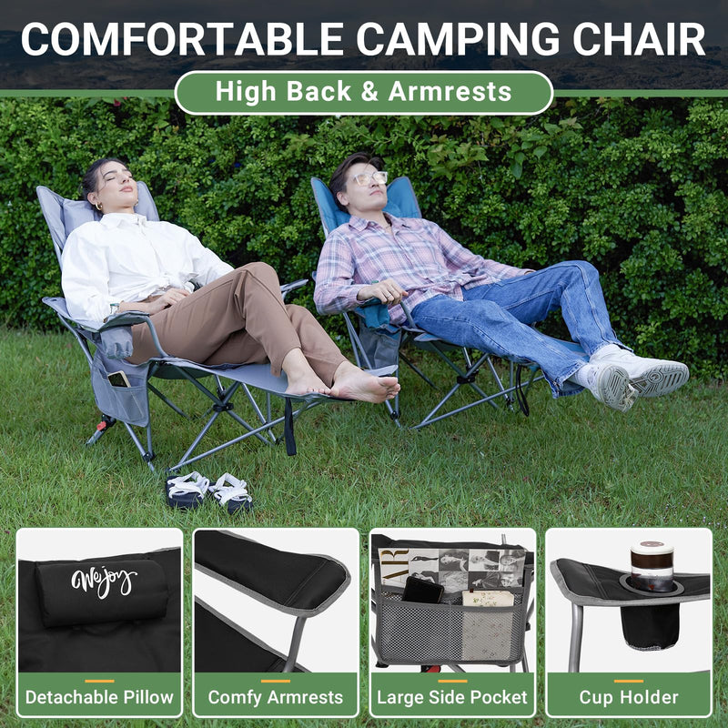 Load image into Gallery viewer, WEJOY Padded Reclining Camping Chair 3-Adjustable Positions with Detachable Footrest