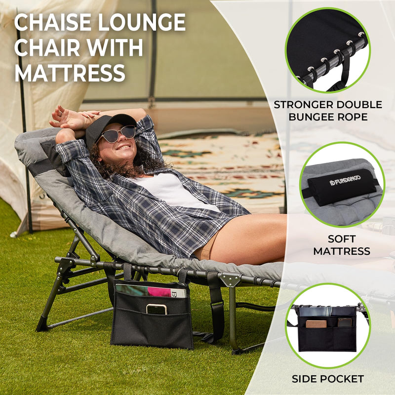 Load image into Gallery viewer, FUNDANGO Portable Camping Reclining Chair with Soft Pad & Side Table