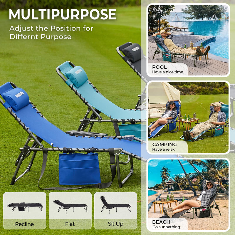 Load image into Gallery viewer, FUNDANGO Portable Camping Reclining Chair with Soft Pad & Side Table