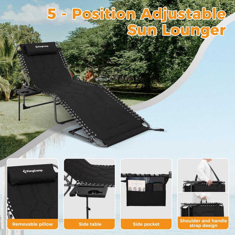 Load image into Gallery viewer, KingCamp Oversize Padded Folding Chaise Lounge Chair with Pillow & Side Table
