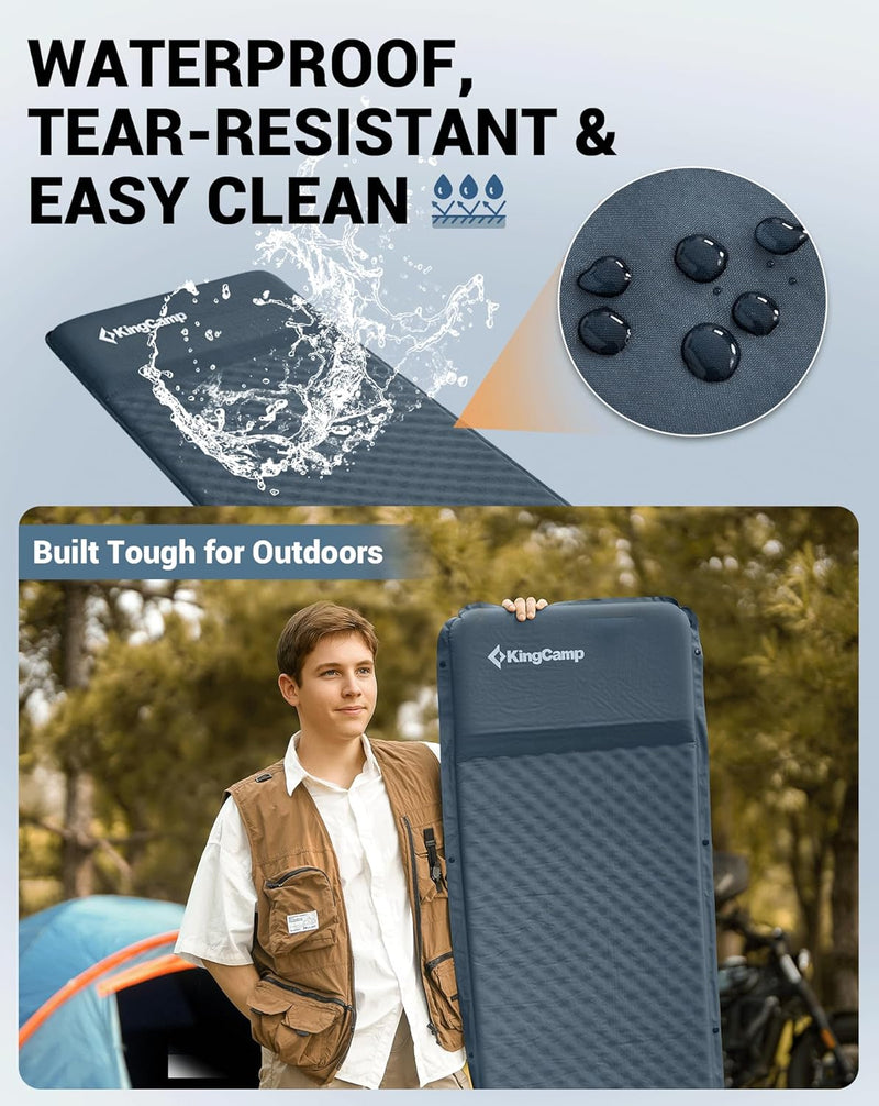 Load image into Gallery viewer, KingCamp Classic Light Self-Inflating Sleeping Pad – 2in Thick, Built-in Pillow, Compact for Backpacking & Camping
