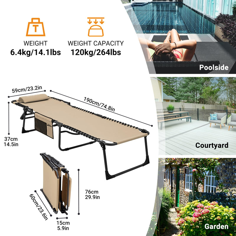 Cargue la imagen en el visor de la galería, Sillón reclinable portátil KingCamp de 5 posiciones para camping, resistente y con almohada