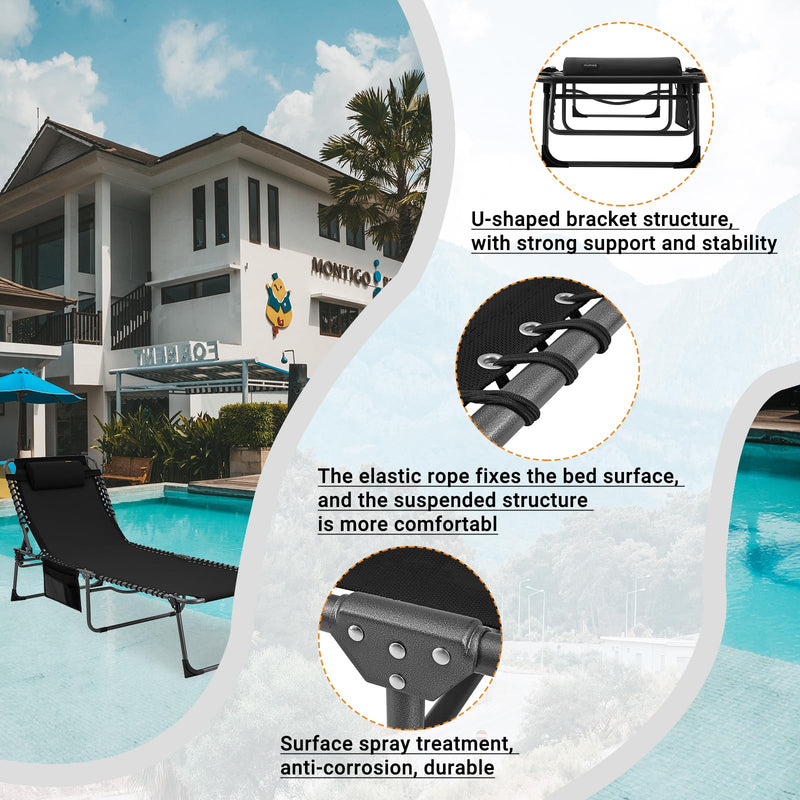 Cargue la imagen en el visor de la galería, Sillón reclinable portátil KingCamp de 5 posiciones para camping, resistente y con almohada