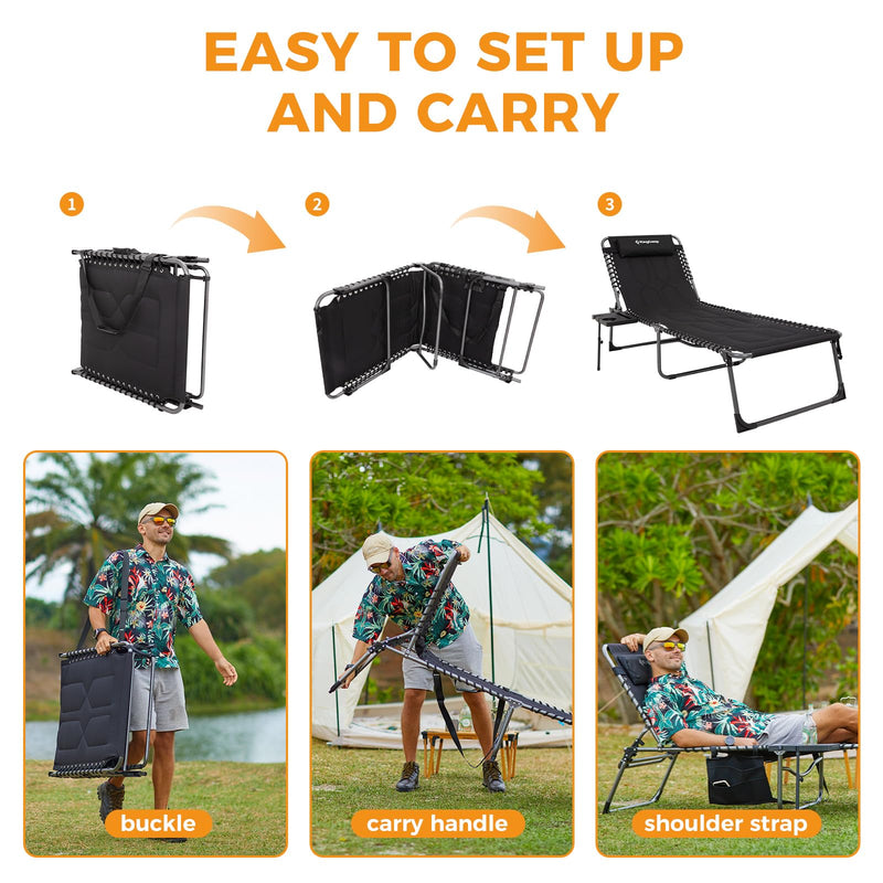 Load image into Gallery viewer, KingCamp Oversize Padded Folding Chaise Lounge Chair with Pillow & Side Table