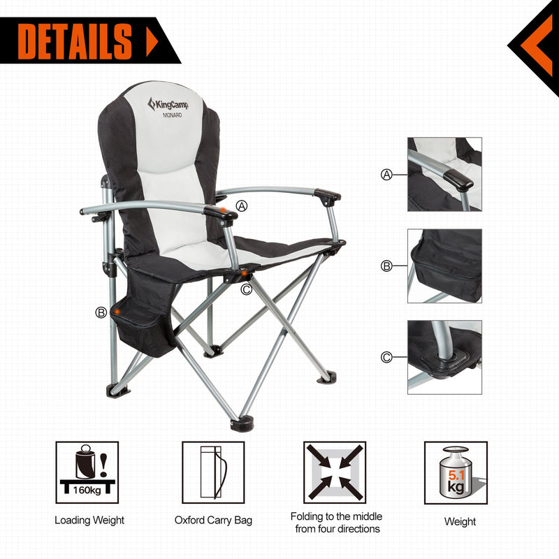 Cargue la imagen en el visor de la galería, KingCamp Heavy Duty Steel Camping Chair with Zippered Backrest Pocket and Cooler Bag