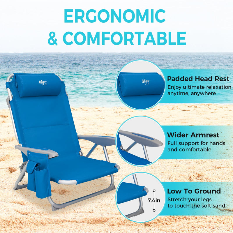 Load image into Gallery viewer, WEJOY Adjustable Beach Chair with Cup Holder and Padded Headrest