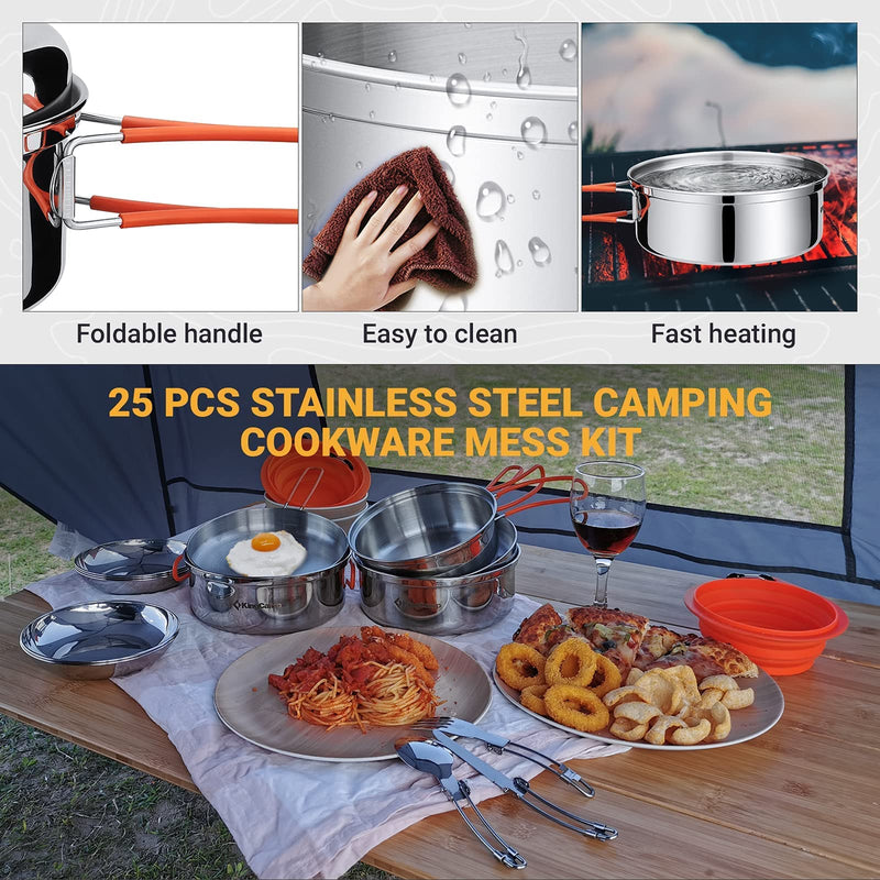 Load image into Gallery viewer, KingCamp Stainless Steel Camping Cookware Mess Kit 25 PCS