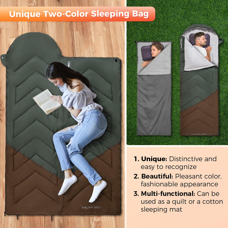 Cargue la imagen en el visor de la galería, KingCamp RADAR 250 Sleeping Bag-Envelope With Hood