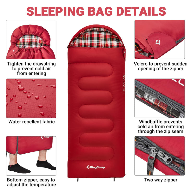 Load image into Gallery viewer, KingCamp CLOUDY 300S Kids Sleeping Bag-Envelope With Hood Red Two Way Zipper