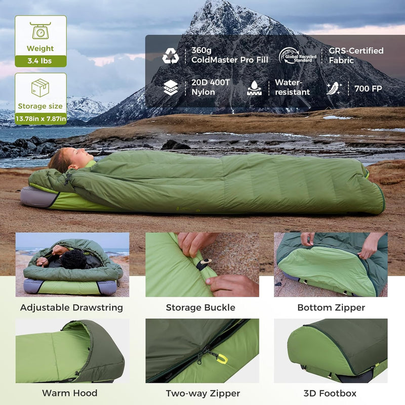 Load image into Gallery viewer, ATEPA PEAKVENT 520 3-in-1 Backpacking Sleeping Bag | 650FP Down Blend, Detachable Top Quilt & Pad Cover