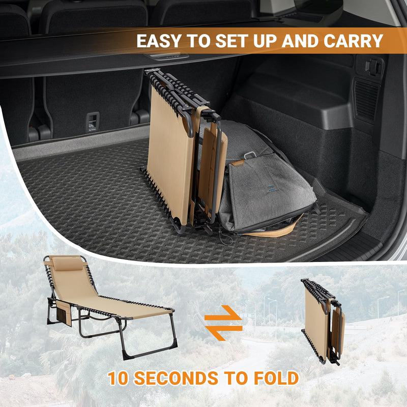 Cargue la imagen en el visor de la galería, Sillón reclinable portátil KingCamp de 5 posiciones para camping, resistente y con almohada