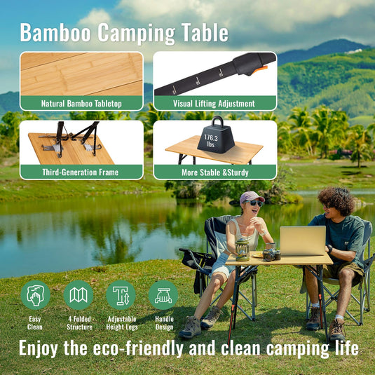 KingCamp All-Terrain Bamboo Camping Table with Adjustable Feet for Stability on Uneven Surfaces