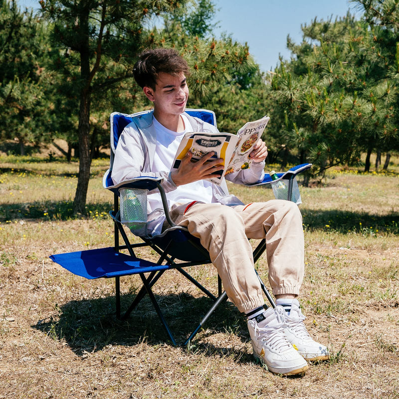 Laden Sie das Bild in Galerie -Viewer, FUNDANGO Arm Chiar Plus Spacious Armchair Folding Camping Chair with Side Table