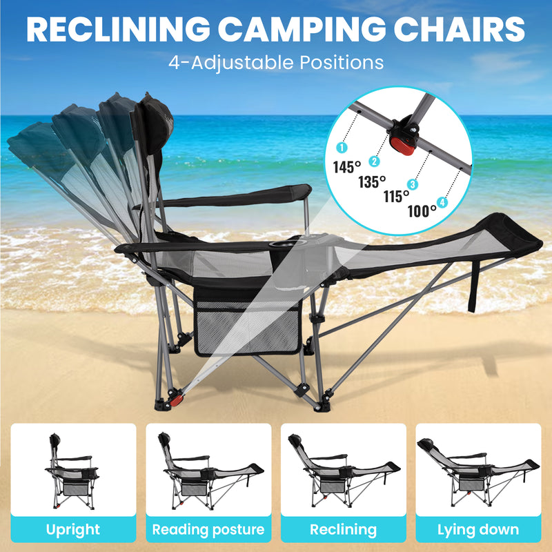 Load image into Gallery viewer, FUNDANGO 2-in-1 Reclining Camping Chair with Removable Footrest | 4-Position Adjustable Backrest Folding Lounge Chair
