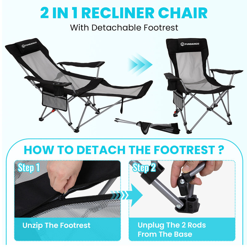 Load image into Gallery viewer, FUNDANGO 2-in-1 Reclining Camping Chair with Removable Footrest | 4-Position Adjustable Backrest Folding Lounge Chair