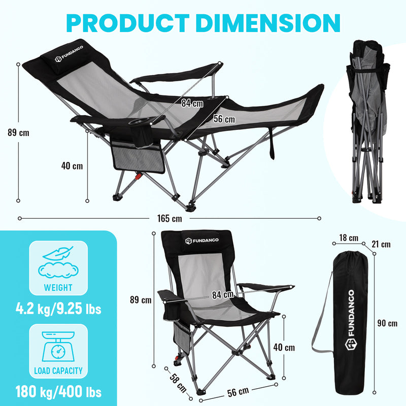 Load image into Gallery viewer, FUNDANGO 2-in-1 Reclining Camping Chair with Removable Footrest | 4-Position Adjustable Backrest Folding Lounge Chair