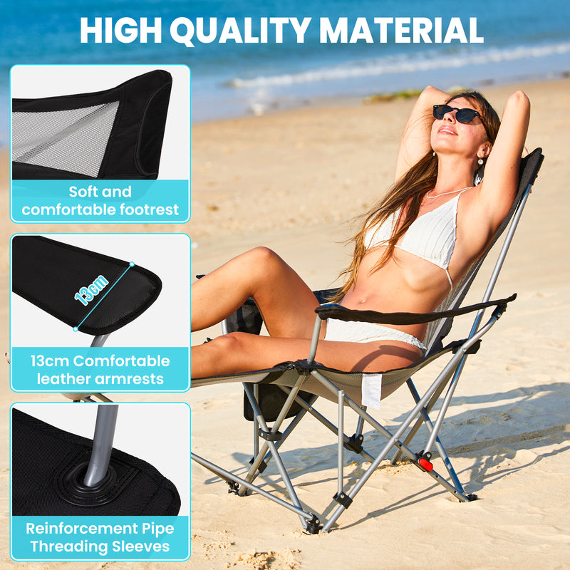 Load image into Gallery viewer, FUNDANGO 2-in-1 Reclining Camping Chair with Removable Footrest | 4-Position Adjustable Backrest Folding Lounge Chair