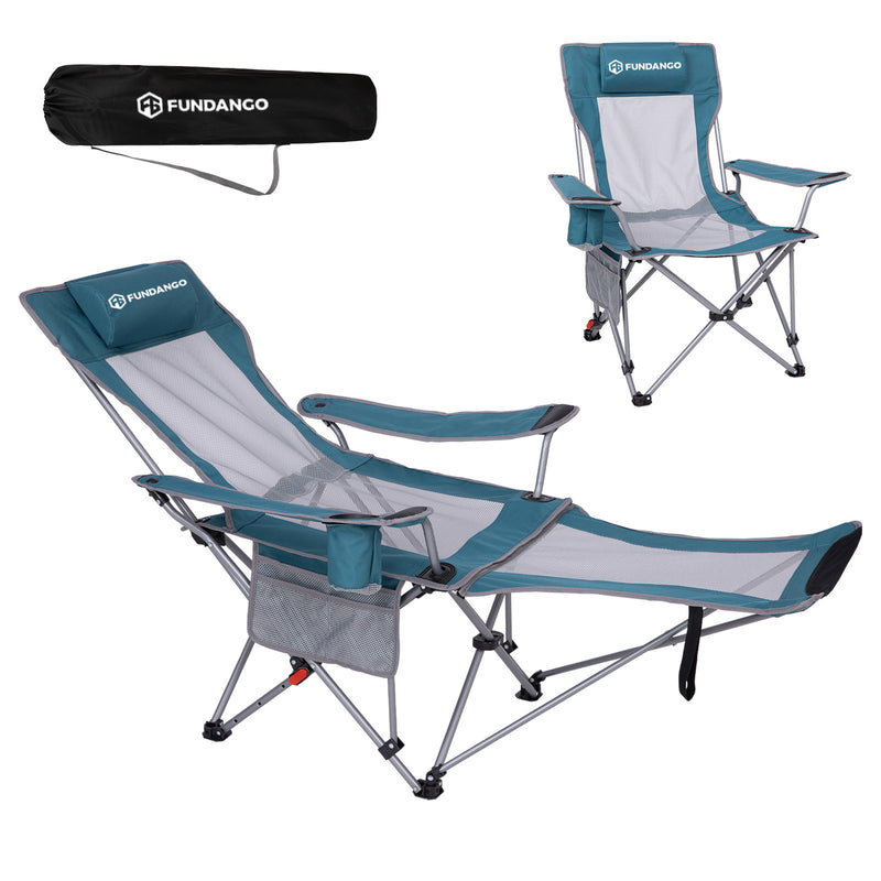 Load image into Gallery viewer, FUNDANGO 2-in-1 Reclining Camping Chair with Removable Footrest | 4-Position Adjustable Backrest Folding Lounge Chair