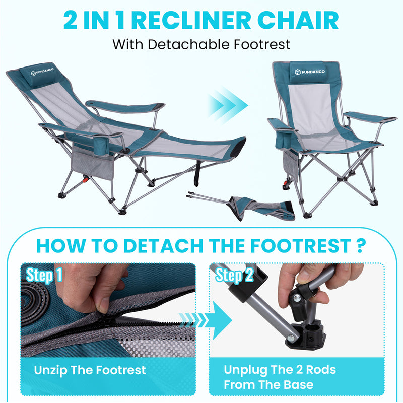 Load image into Gallery viewer, FUNDANGO 2-in-1 Reclining Camping Chair with Removable Footrest | 4-Position Adjustable Backrest Folding Lounge Chair