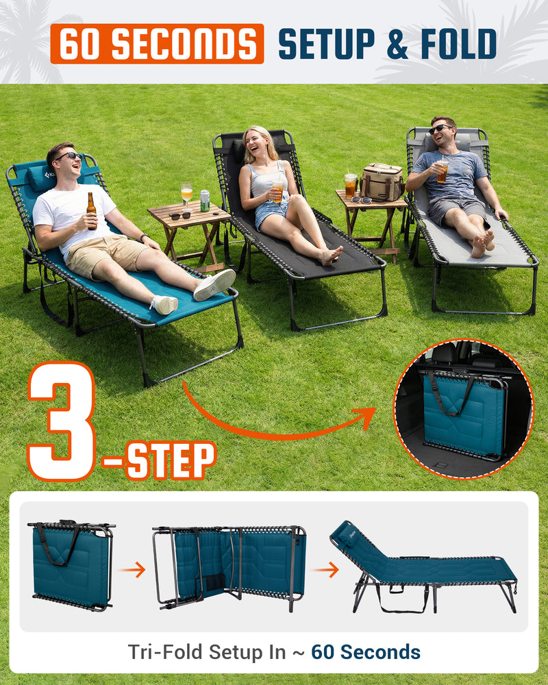 Load image into Gallery viewer, KingCamp Oversized Padded Lounge Chair | Extra-Wide & Long Folding Sun Lounger Easy Setup and Fold Within 60 Secinds