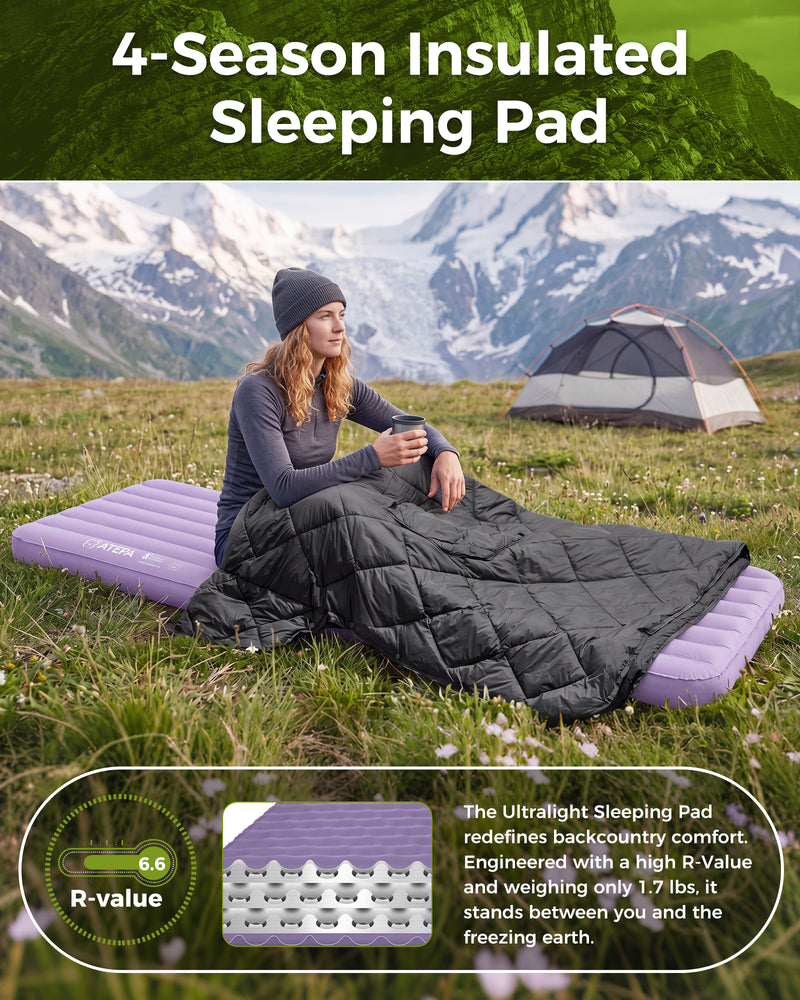 Load image into Gallery viewer, ATEPA Ultralight Insulated Inflatable Sleeping Pad R Value 6.6 Purple