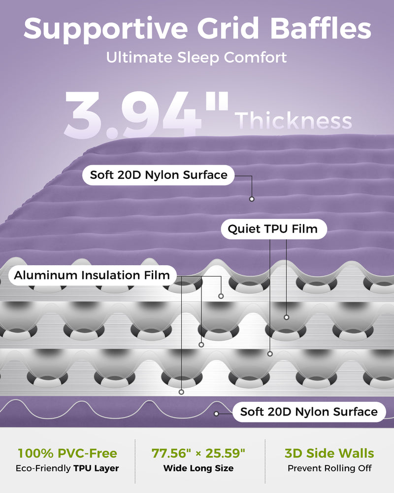 Load image into Gallery viewer, ATEPA Ultralight Insulated Inflatable Sleeping Pad R Value 6.6 Purple